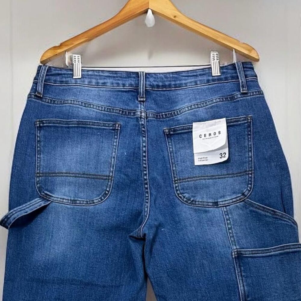 CEROS Carpenter Jeans High Rise‎ Distressed Denim Straight Leg Blue Size 32 - Picture 4 of 6